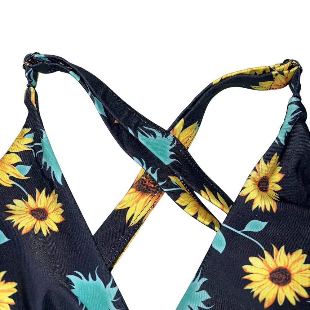 Hanna Nikole Womens Swimsuit Dress Sunflower Print Asymmetrical Hem Blue Yellow - Picture 4 of 16